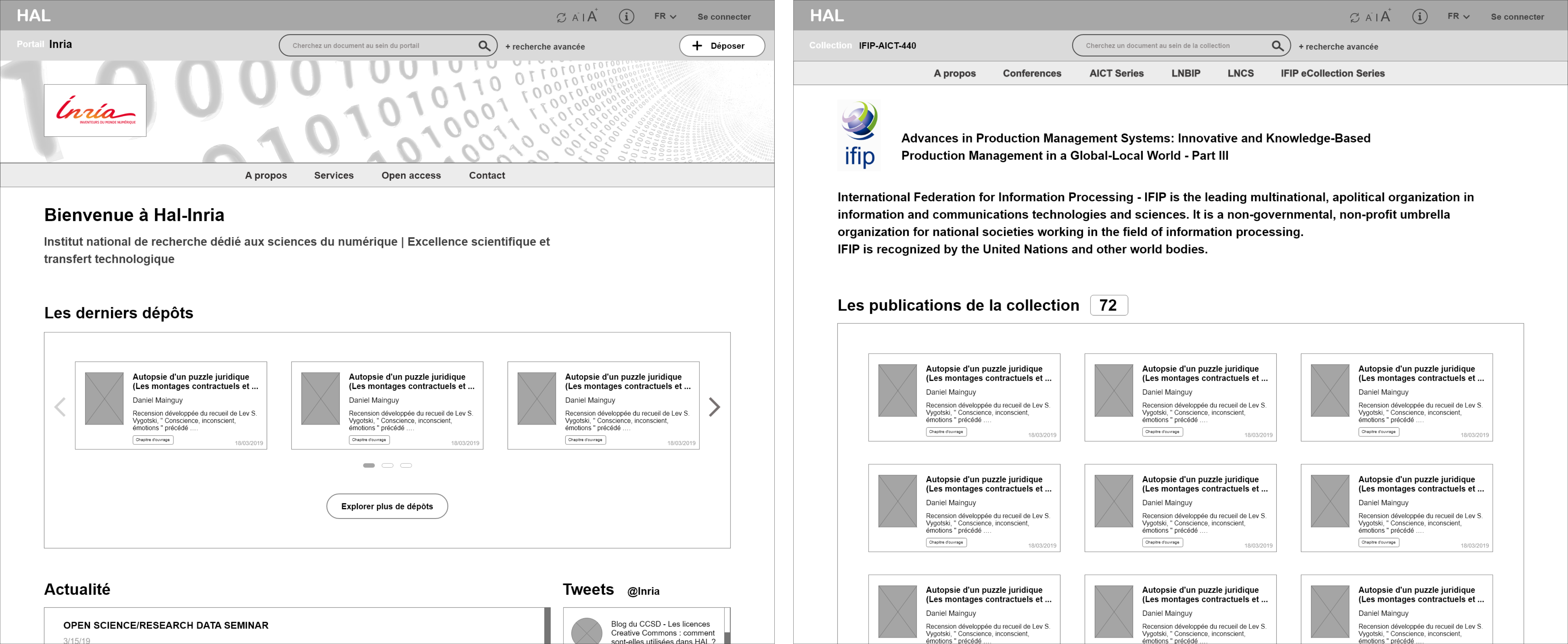 Repositories vs collections wireframes