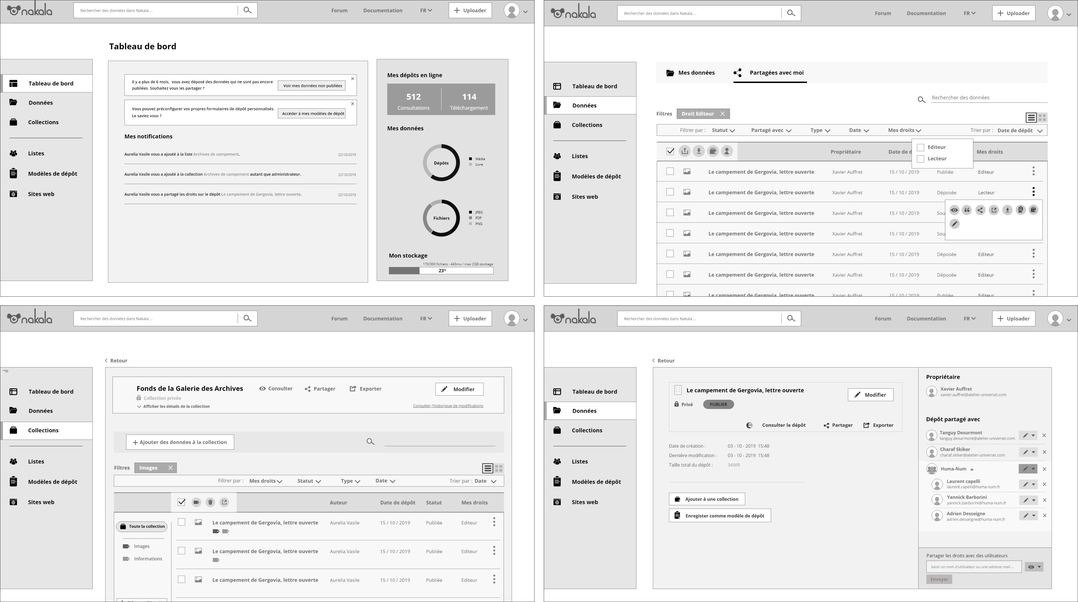 user dashboard wireframes